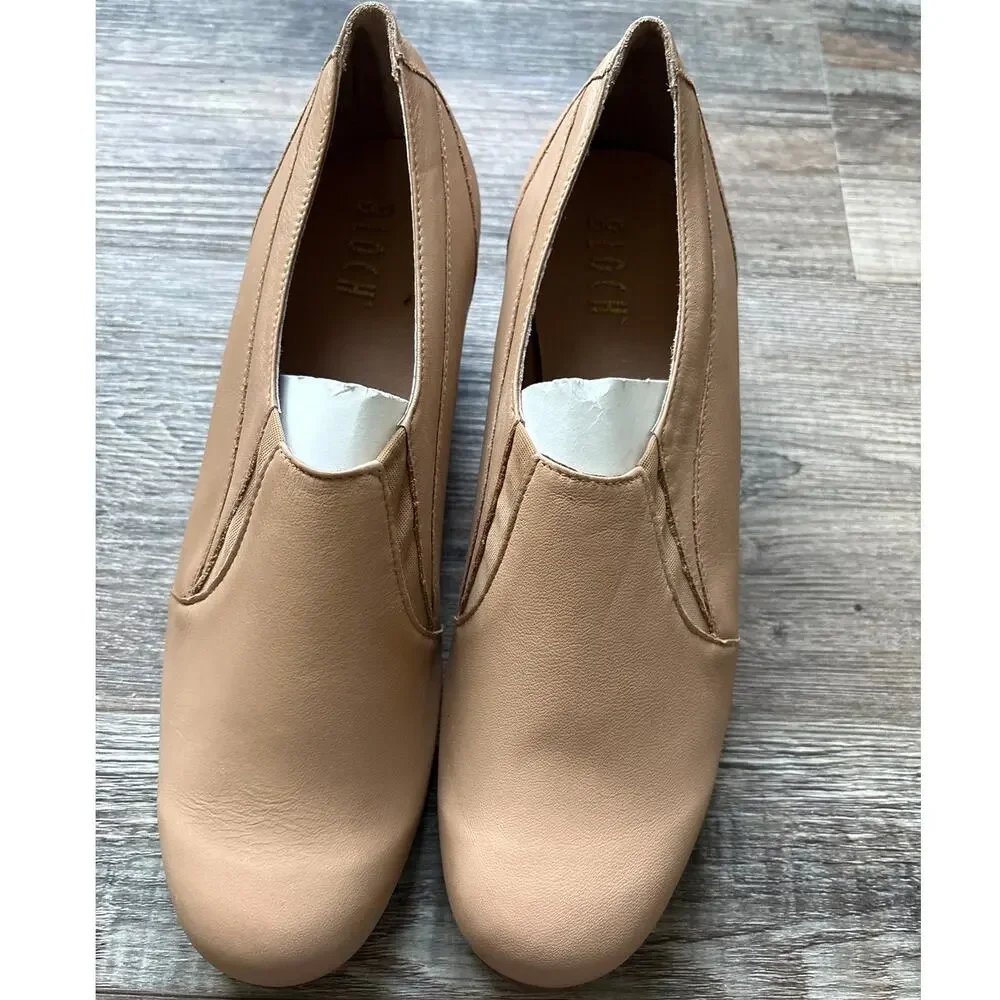 Bloch Shockwave #2 Tap Shoes Dance Beige Nude Size 9 Medium Slip On New - Picture 2 of 6